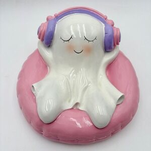 Summerween Cute Ghost on Pool Float with Headphones Figurine Halloween‎ Decor